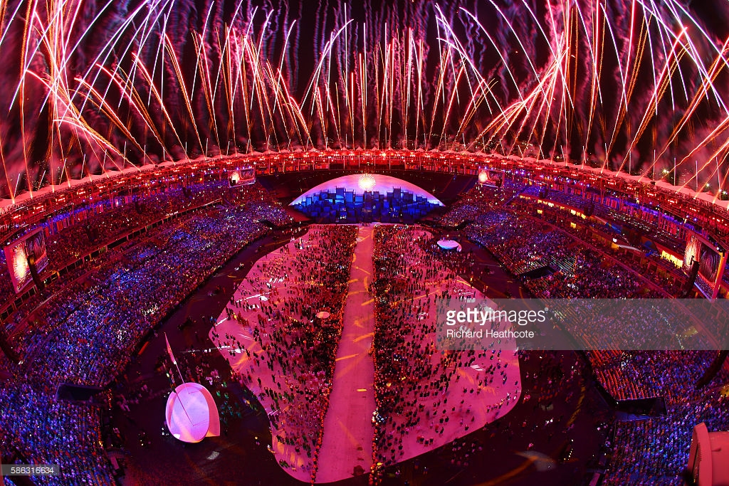 during the Opening Ceremony of the Rio 2016 Olympic Games at Maracana Stadium on August 5, 2016 in Rio de Janeiro, Brazil.