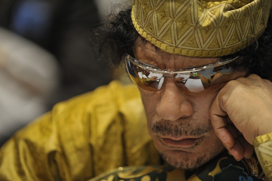 Muammar Qaddafi, the Libyan chief of state, attends the 12th African Union Summit in Addis Ababa, Ethiopia, Feb. 2, 2009. Qaddafi was elected chairman of the organization. (U.S. Navy photo by Mass Communication Specialist 2nd Class Jesse B. Awalt/Released)