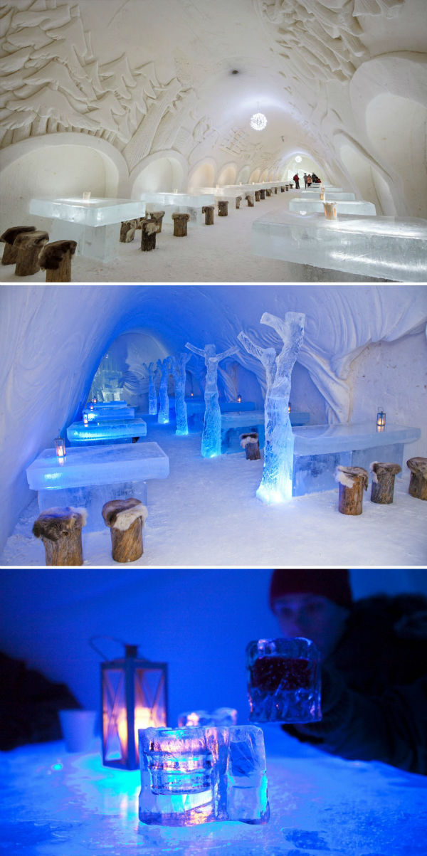 صرف غذا در محیط پر از برف و یخ «قصر کِمی» فنلاند نیز لذت خاص خودش را دارد