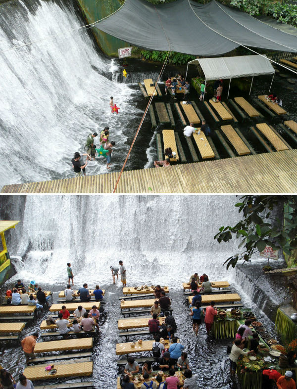 با مراجعه به رستوران «لاباسین» کشور فیلیپین، می توانید غذای خود را در میان آبشار نوش جان کنید