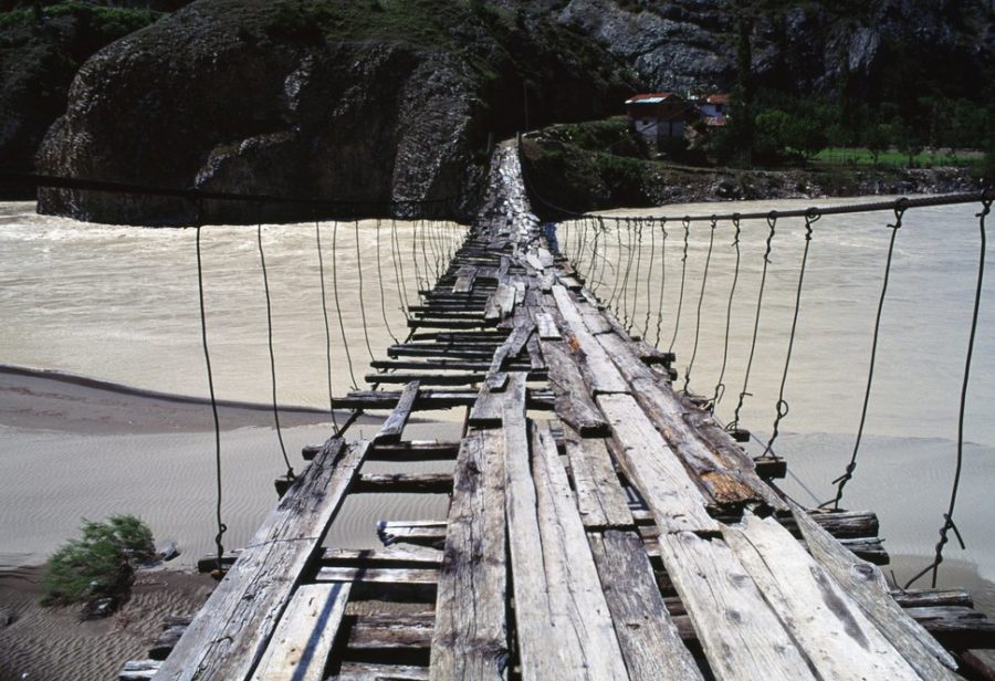 Wooden bridge over Coruh River, north-eastern Turkey.