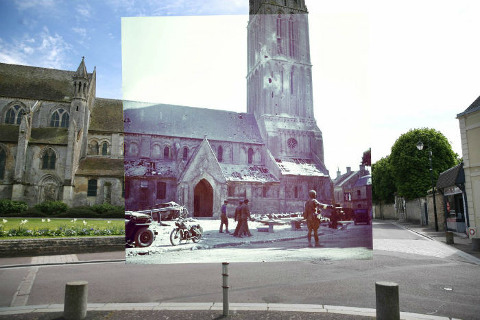 the-street-area-and-notre-dame-nativity-church-on-may-5-2014-in-bernieres-sur-mer-france-where-a-canadian-soldier-was-directing-traffic-on-d-day-w700