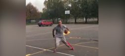 وقتی یک بسکتبالیست با توپ آتشین دریبل کرده و آن را در تور می اندازد [تماشا کنید]