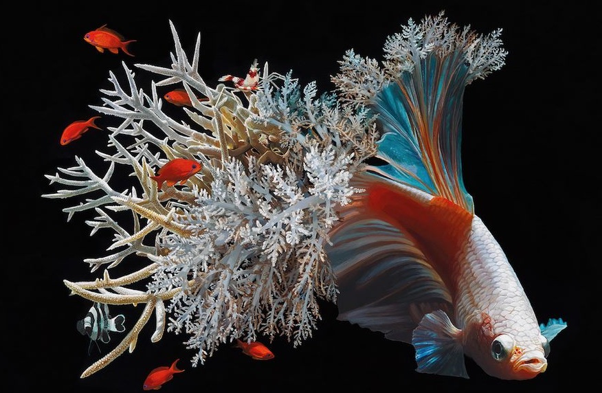 نگاهی به نقاشی های بی نظیر و واقعیت گونه ی یک هنرمند از ماهی ها