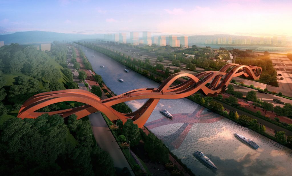 «پل گره شانس» در چین؛ پل عابر پیاده ای متشکل از ۳ پل در هم تنیده