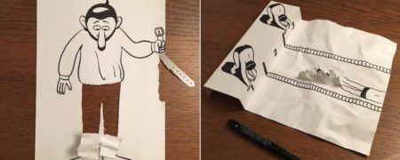 خلق نقاشی های سه بعدی با استفاده از کاغذ و خودکار و بُرش