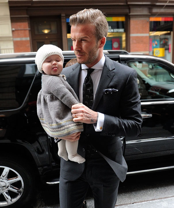 David Beckham, Victoria Beckham and Harper out for lunch in NYC