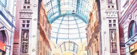 نقاشی های آبرنگی که مکان های توریستی شهر میلان ایتالیا را به تصویر می کشند