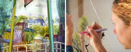 خلق تصاویر سه بعدی و متحرک روی شیشه با استفاده از تکنیک ابتکاری توسط یک زوج هنرمند