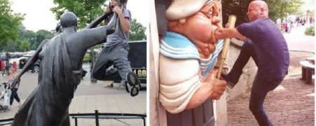 مجموعه تصاویر افرادی که به خوبی می توانند با مجسمه های شهری نیز سوژه خنده و شوخی بسازند