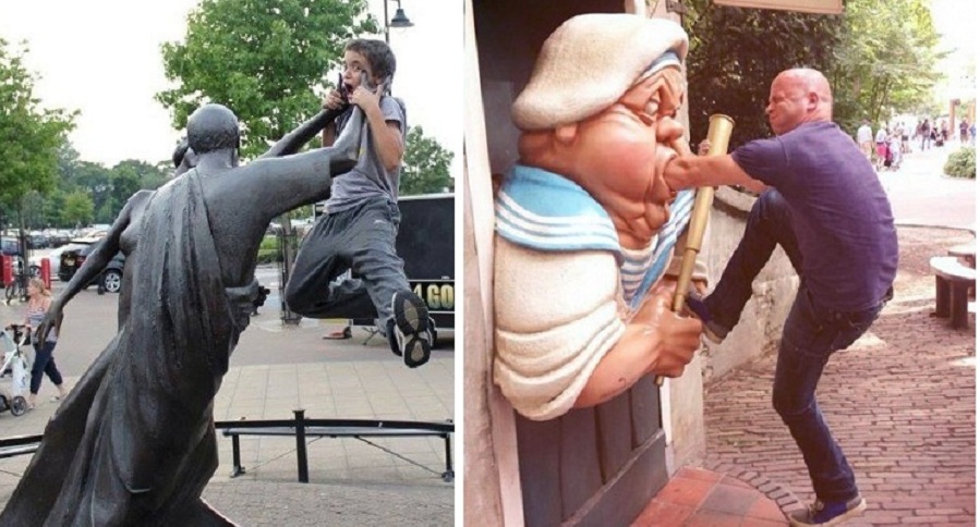 مجموعه تصاویر افرادی که به خوبی می توانند با مجسمه های شهری نیز سوژه خنده و شوخی بسازند