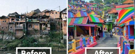 تصاویری زیبا و حیرت انگیز از «روستای رنگین کمان» در اندونزی