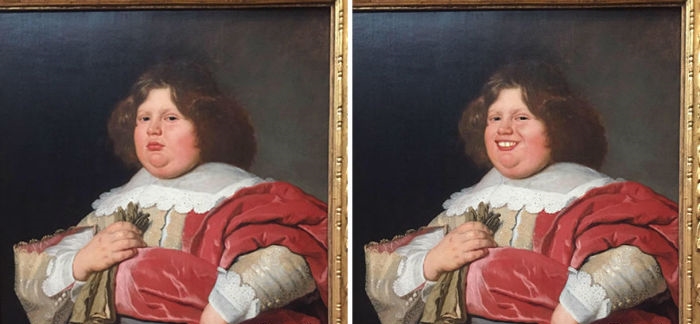 هنرمندی که با استفاده از نرم افزار «فیس اَپ» بر لبان پرتره های کلاسیک عبوس خنده نشانده است