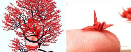 نگاهی به درختان بن سای مصنوعی که با هزاران درنای کاغذی ساخته شده اند