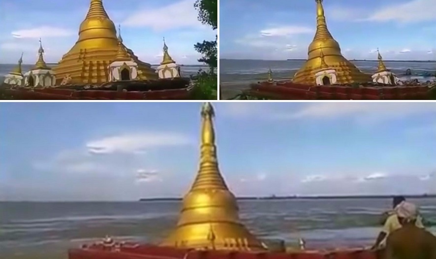 فیلمی که غرق شدن یک معبد بودایی در رودخانه را نشان می دهد [تماشا کنید]