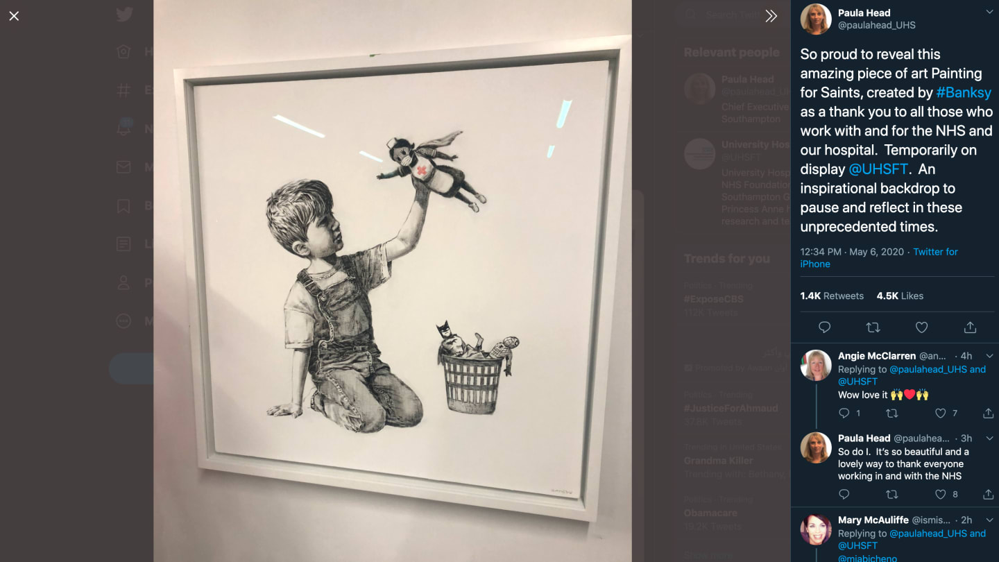 بنکسی اثر هنری جدید خود را به مدافعان سلامت در انگلستان تقدیم کرد