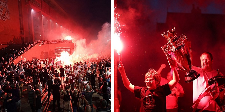 پایکوبی هزاران نفری طرفداران لیورپول به مناسبت قهرمانی این تیم علیرغم بحران کرونا