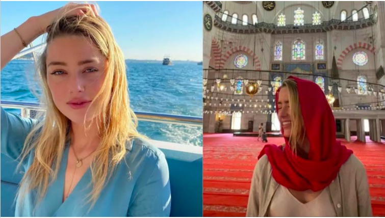 امبر هرد با حجاب اسلامی از مساجد ترکیه دیدن کرد + ویدیو