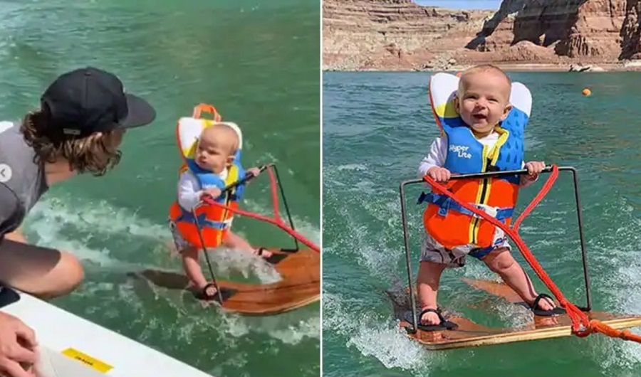 رکوردشکنی جهانی نوزاد ۶ ماهه با اسکی روی آب! + ویدئو