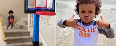 مهارت بالا و دیدنی پسربچه ۳ ساله در گل کردن توپ بسکتبال از پشت سبد + ویدیو