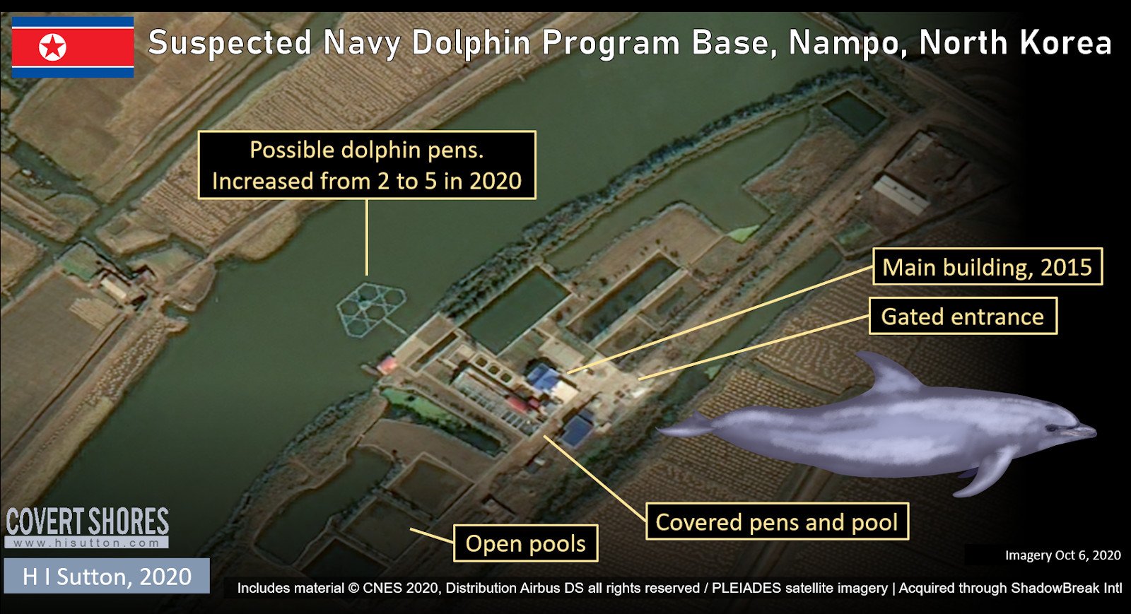بر اساس اسناد تازه و تصاویر ماهواره ای، کره شمالی در حال آموزش دلفین ها برای اهداف نظامی مانند مین روبی و حمله به غواصان دشمن است.