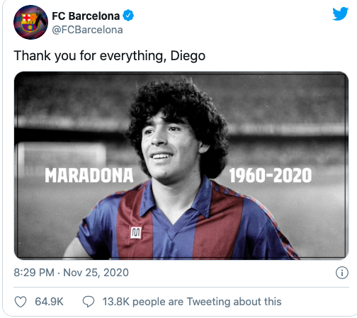 واکنش باشگاه بارسلونا به خبر درگذشت مارادونا