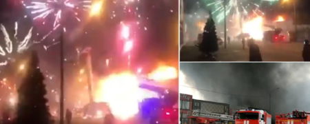 لحظه انفجار انبار مواد محترقه و آتش بازی در روسیه + ویدیو