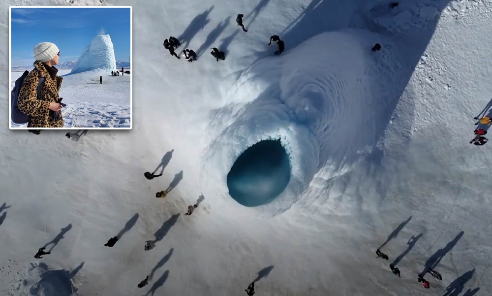 شکل گیری «آتشفشان یخی» بسیار زیبا در آلماتی، قزاقستان به طول ۱۴ متر + ویدیو