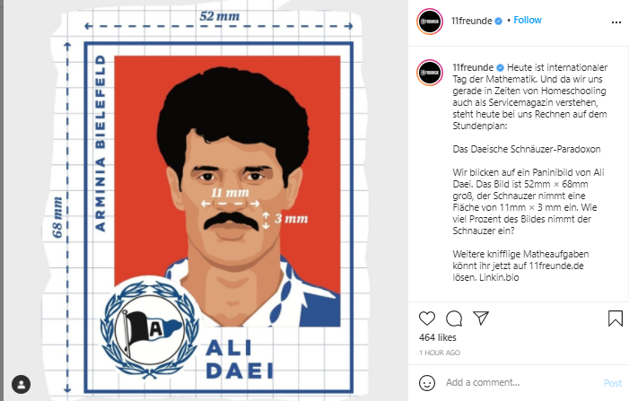 صفحه اینستاگرام مجله آلمانی 11freunde با استفاده از تصویر علی دایی در دوران حضور در بوندسلیگا سوالی جالب را از کاربران خود پرسیده است.