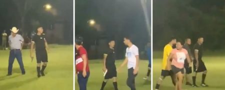 اسحله کشیدن داور فوتبال هندوراسی برای تماشاگران خشمگین + ویدیو