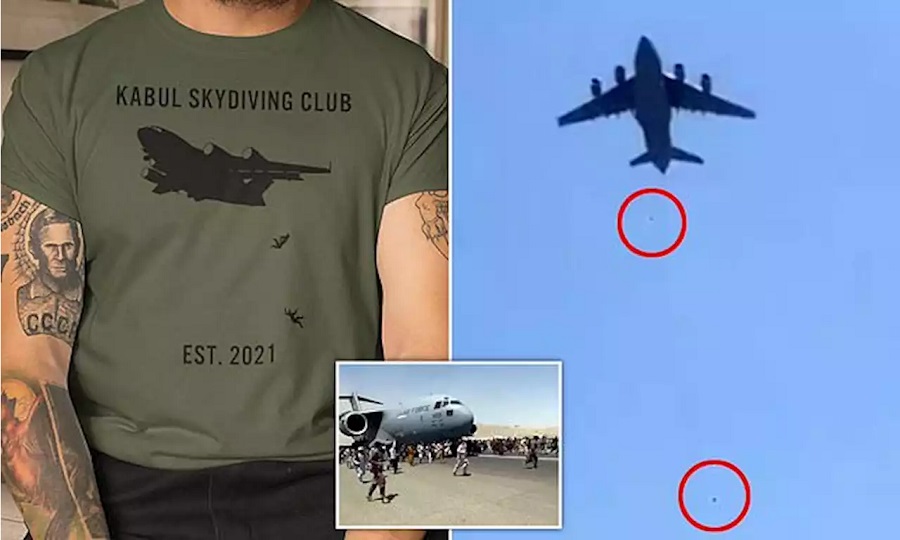 فروش تیشرت های موهن در تمسخر فاجعه سقوط افغان ها از هواپیمای آمریکا