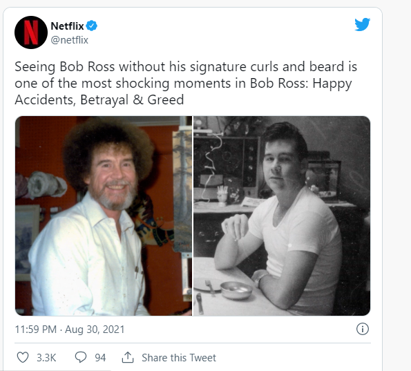 سرویس نتفلکیس در آستانه انتشار مستندی جدید در مورد باب راس نقاش مشهور، تصویری از او بدون ریش و موهای مجعد منتشر کرده است.