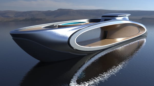 قایق تفریحی مفهومی The Shape با قیمت 80 میلیون دلار دارای حفره ای عمیق در بدنه خود بوده و به طور کامل به انرژی پاک وابسته است