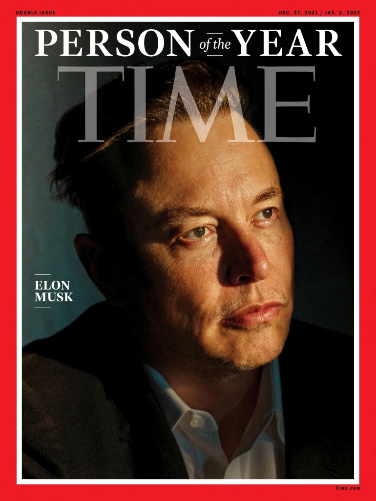مجله تایم برای سال 2021، ایلان ماسک را به عنوان چهره سال انتخاب کرده است، مدیرعامل کمپانی های تسلا و اسپیس ایکس که به خاطر دستاوردها