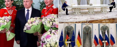 وقتی ولادیمیر پوتین ترسی از کرونا گرفتن از مهمانداران روسی ندارد + ویدیو