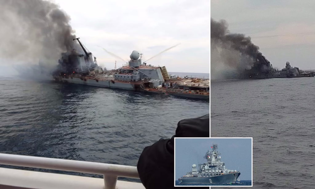 اولین تصاویر از رزمناو روسی موسکوا لحظاتی پیش از غرق شدن + ویدیو