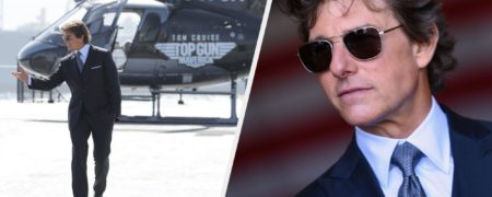 فرود آمدن تام کروز با هلیکوپتر برای اکران فیلم Top Gun: Maverick + ویدیو