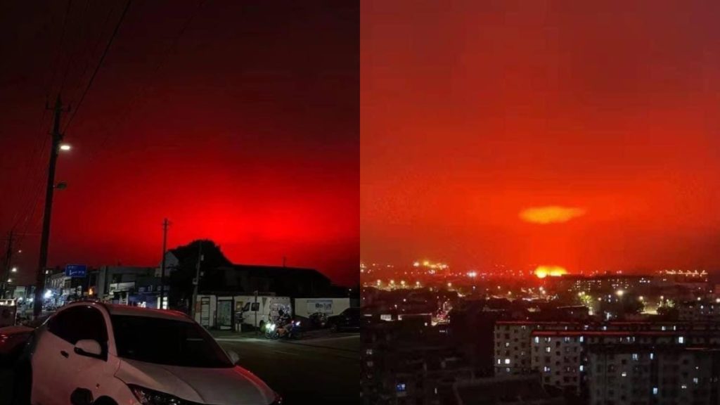 صحنه های آخرالزمانی در چین ؛ وقتی آسمان رنگ خون به خود گرفت + ویدیو