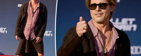 برد پیت در فرش قرمز نمایش فیلم «قطار گلوله ای» با دامن ظاهر شد + ویدیو