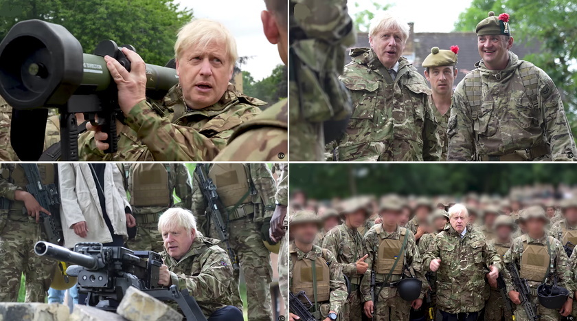 بوریس جانسون در تمرینات آموزشی نظامی بریتانیا به سربازان اوکراینی پیوست + ویدیو