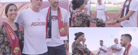 خواستگاری طرفدار تیم آ اس رم از دختر مورد علاقه اش در حضور ژوزه مورینیو + ویدیو