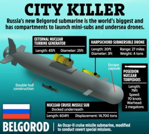 زیردریایی بلگورود بلندترین زیردریایی جنگی جهان با قدرت تولید سونامی های مرگبار