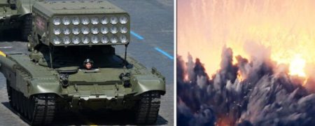 لحظه بمباران شهری در منطقه دونتسک با بمب های ترموباریک روسی + ویدیو