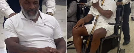 مایک تایسون افسانه ای در فرودگاه روی ویلچر دیده شد