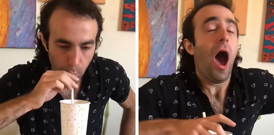 مردی که برای اولین بار در زندگی نوشیدنی جز آب را امتحان می کند + ویدئو