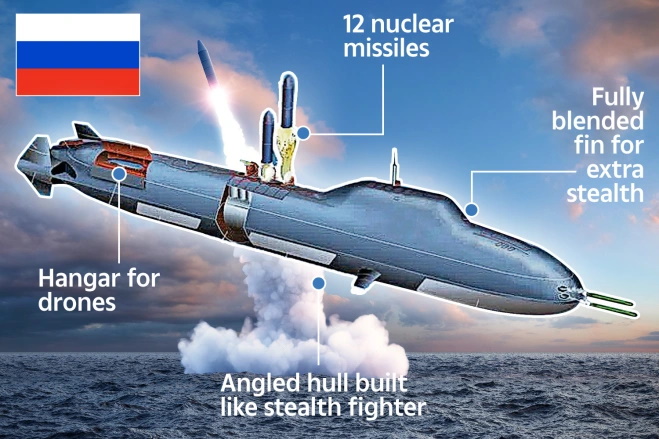 Arcturus؛ پیشرفته ترین زیردریایی پنهانکار جدید روسیه با ۱۲ موشک هسته ای