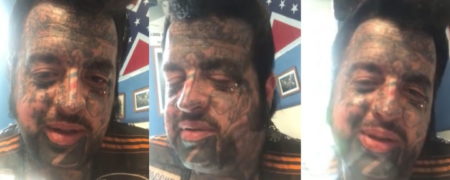 آرایشگر آمریکایی طرفدار ولادیمیر پوتین که حرف Z را روی صورتش تتو کرده است