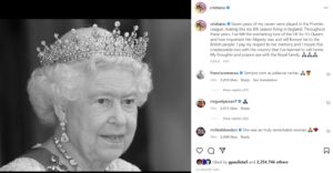 واکنش کریستیانو رونالدو به مرگ ملکه الیزابت دوم