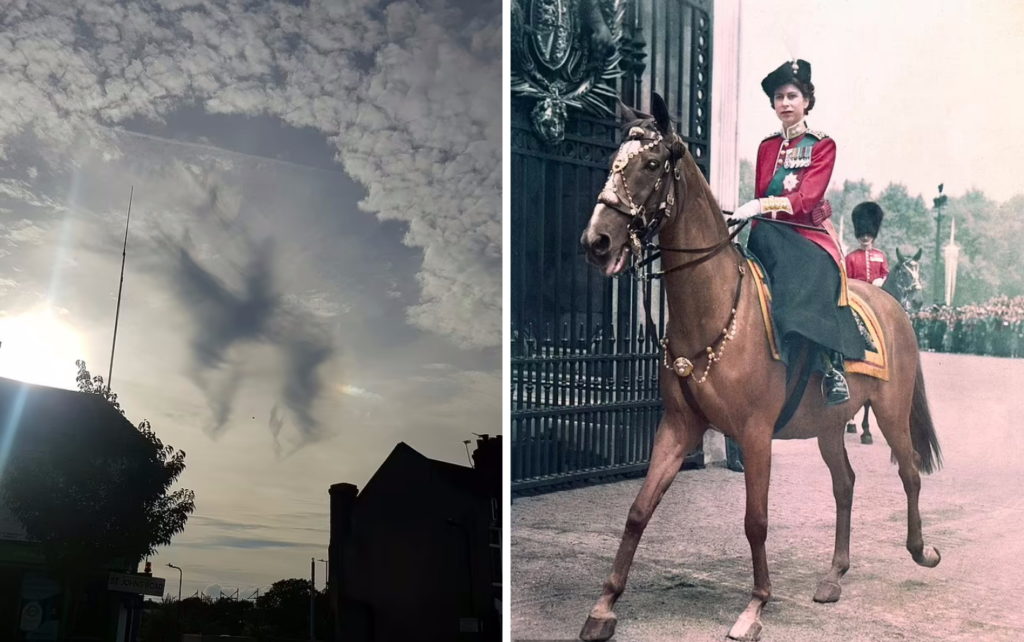 ابری در آسمان که انگلیسی ها را به یاد تصویر ملکه جوان سوار بر اسب محبوبش انداخت