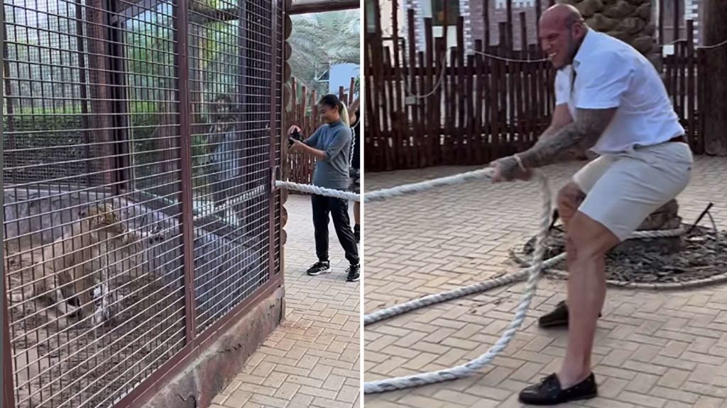 طناب کشی مارتین فورد با یک حیوان هیبریدی در قفس در دُبی جنجال آفرین شد + ویدیو